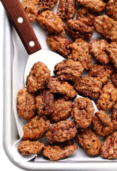 Candied Pecans on Baking Sheet