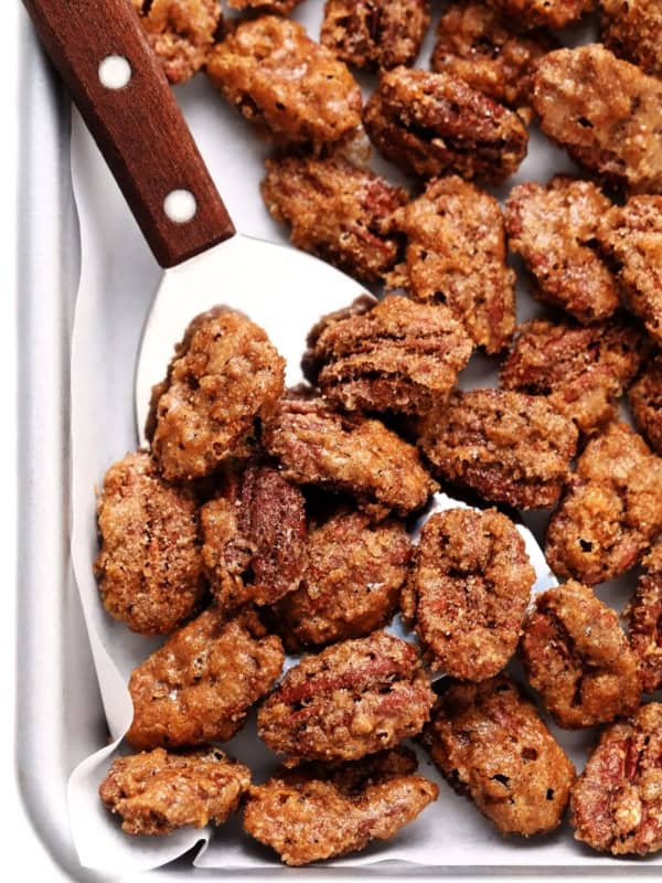 Candied Pecans on Baking Sheet