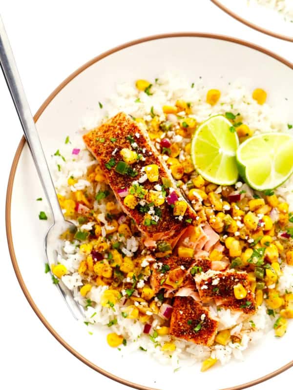 Chili Lime Salmon with Esquites (Mexican Street Corn Salsa Dip)