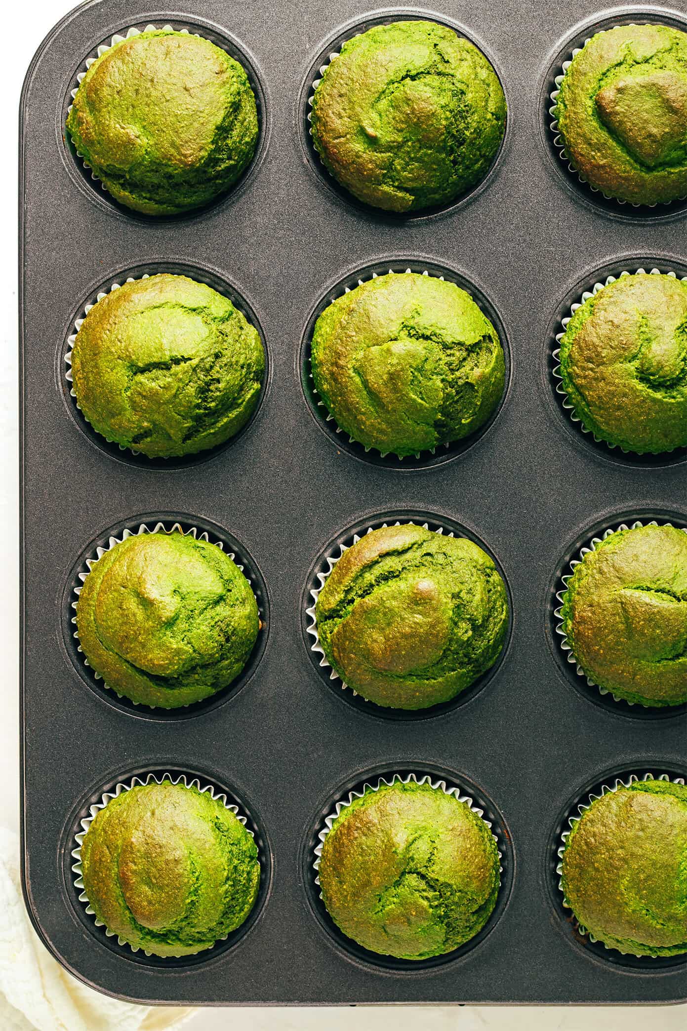 Green Spinach Banana Muffins in Pan