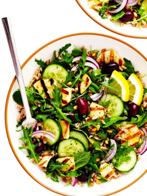 Grilled Halloumi Salad in Serving Bowls