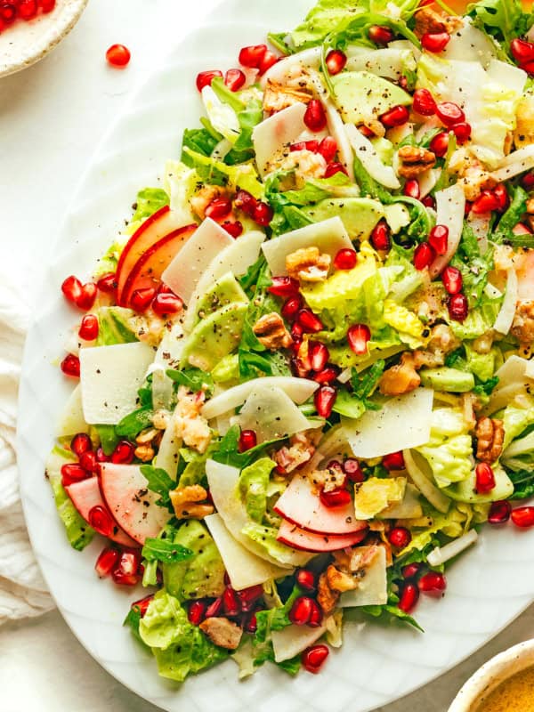 Favorite Holiday Green Salad (with Pomegranate, Apple, Walnut, Avocado and Parmesan)