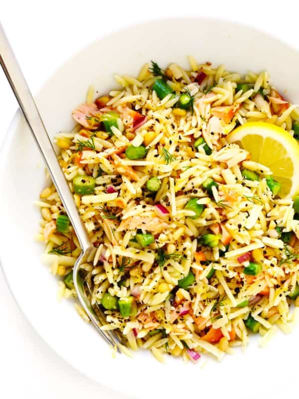 Orzo Salad Recipe with Smoked Salmon, Lemon, Asparagus and Dill