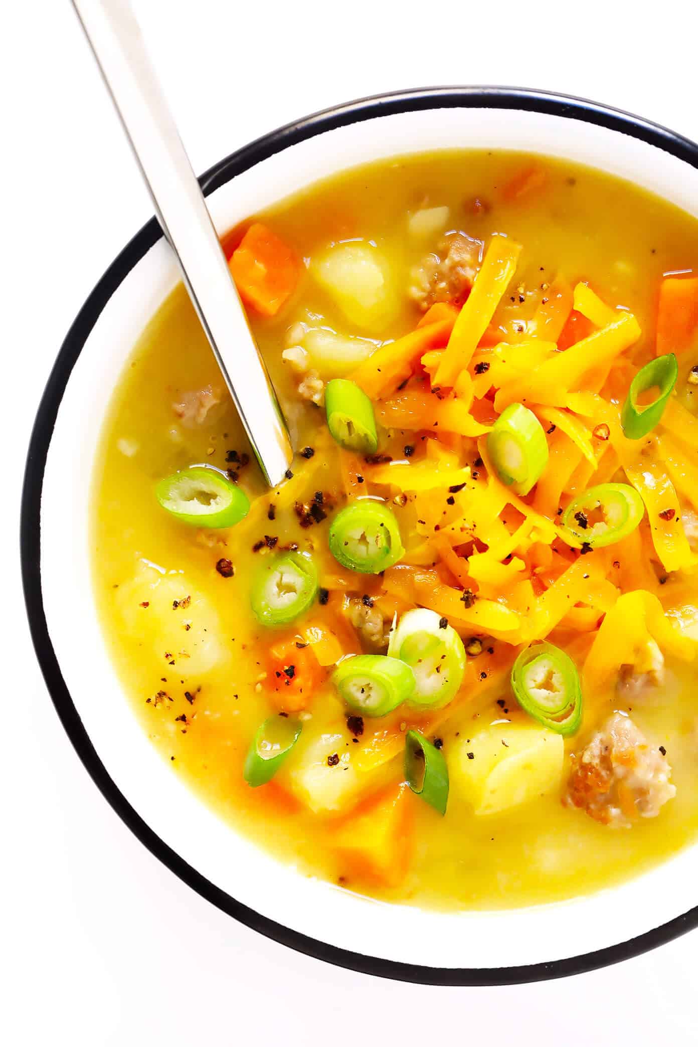 This delicious Turkey Cheeseburger Soup recipe is lightened up with a few simple tweaks, it's full of veggies, and easy to make in the pressure cooker, slow cooker or on the stovetop. | Gimme Some Oven #soup #turkey #cheeseburger #instantpot #crockpot #dinner #healthy Turkey Cheeseburger Soup