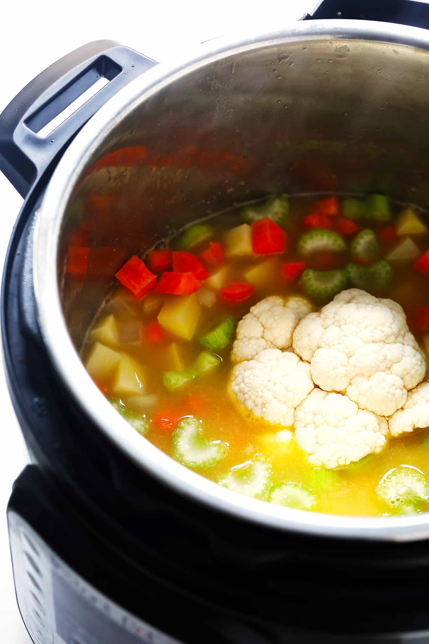 This delicious Turkey Cheeseburger Soup recipe is lightened up with a few simple tweaks, it's full of veggies, and easy to make in the pressure cooker, slow cooker or on the stovetop. | Gimme Some Oven #soup #turkey #cheeseburger #instantpot #crockpot #dinner #healthy Instant Pot (Pressure Cooker) Turkey Cheeseburger Soup Ingredients